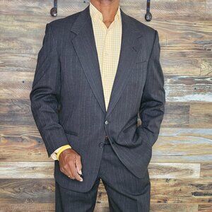 Vintage Pierre Cardin Gray Wool Striped Suit 42R X 32L